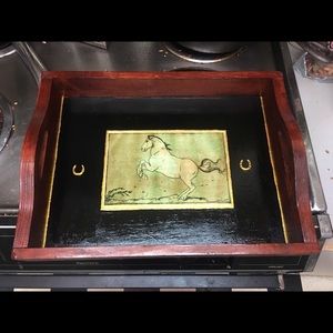 Wood Serving tray with Vintage Deco Horse Print
